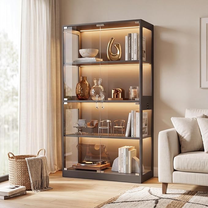 IDEALHOUSE Glass Display Cabinet 4-Tier, Curio Cabinets - Image 7