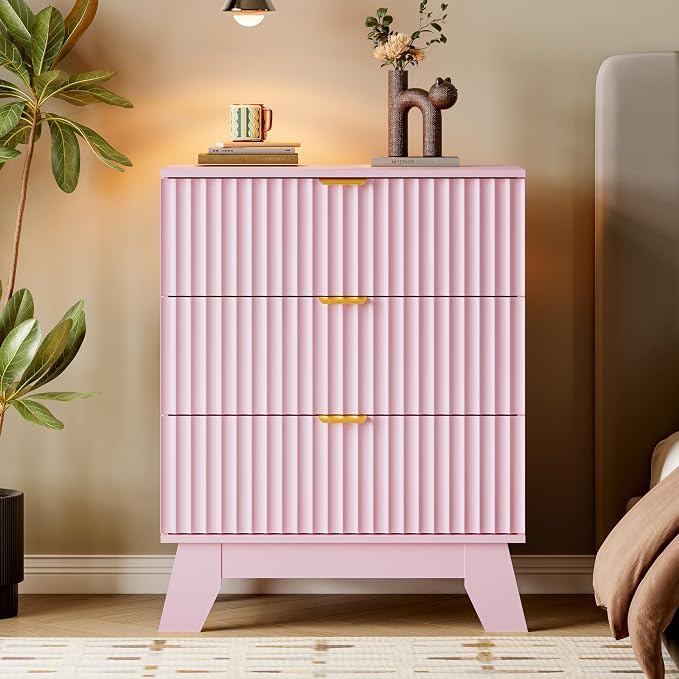 BORNOON Fluted 3 Drawer Dresser, 30.3" Tall Compact Modern Boho Chest of Drawers - Image 6