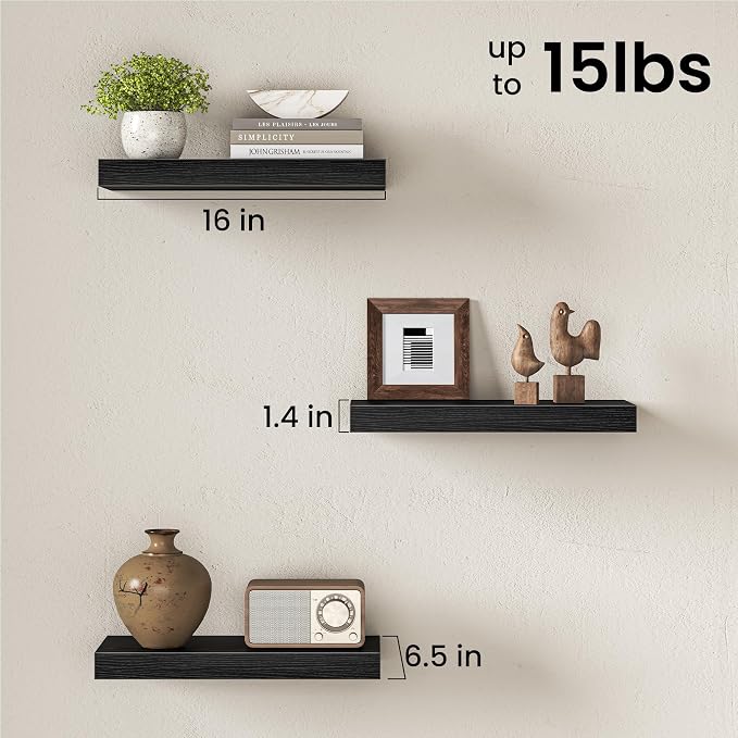 Fun Memories 16 Inch Floating Shelves Wall-Mounted, Engineered Wood Wall Shelves - Image 3