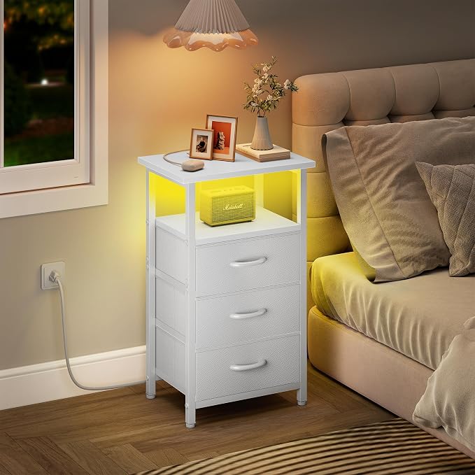Vagusicc Night Stand with Charging Station, LED Nightstand - Image 2