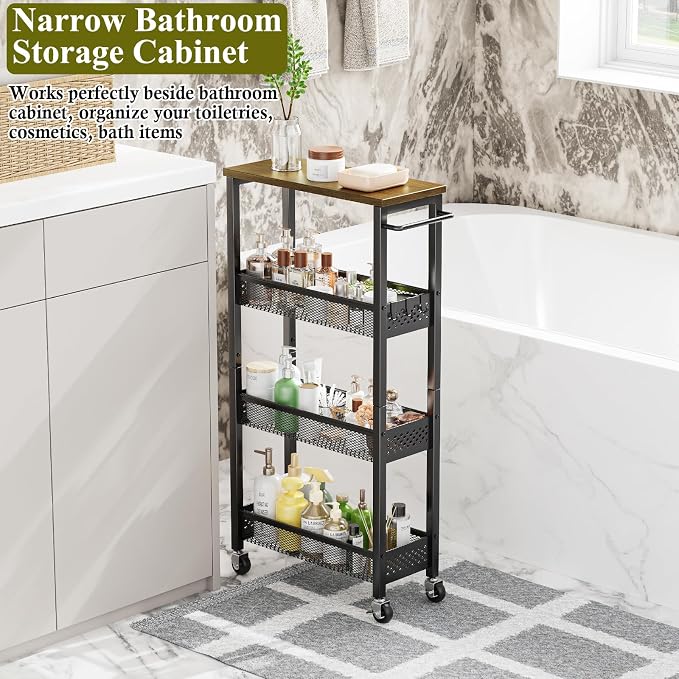 OKZEST Utility Slim Storage Cart, 4 Tier Small Rolling Kitchen Laundry Room Cart - Image 8