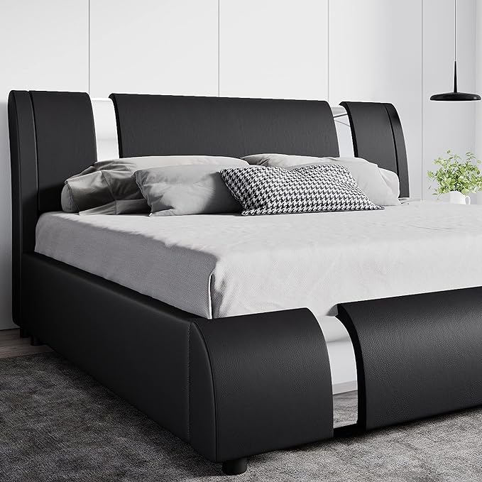 SHA CERLIN Modern Faux Leather Queen Bed Frame by SHACERLIN