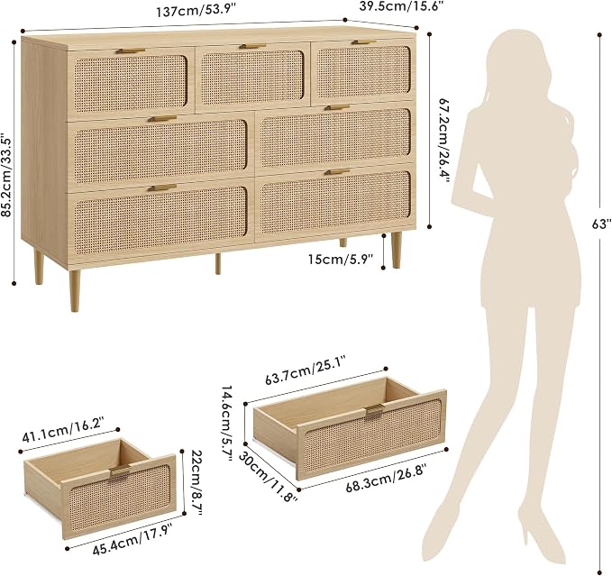 GarveeHome Rattan 7 Drawer Dressers - Image 2