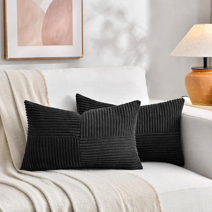 Fancy Homi 2 Packs Black Lumbar Decorative Throw Pillow Covers 20x28 Inch by Fancy+Homi