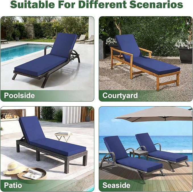 2 Pcs Chaise Lounge Cushions Outdoor, Outdoor Chaise Cushion - Image 3