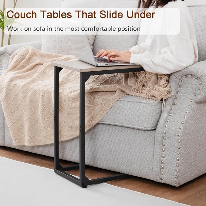 AMHANCIBLE C Shaped End Table, Slide Under Couch Table - Image 4