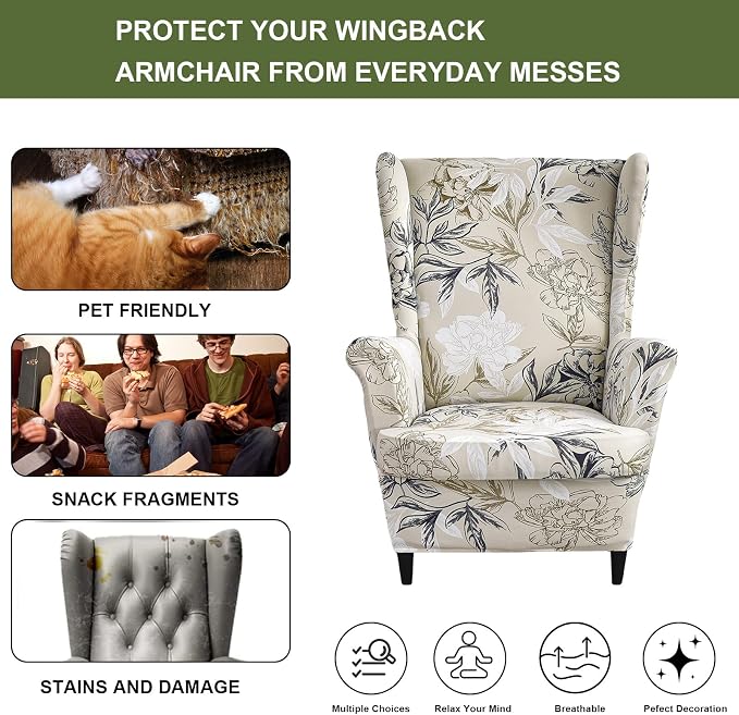 HAOYONG Wing Chair Slipcovers Printed Wingback Chair Covers 2 Pieces Wingback - Image 5
