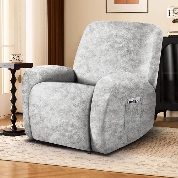 ANARACHON Leather Look Recliner Chair Covers, 4-Pieces Stretch Recliner Cover - Image 6