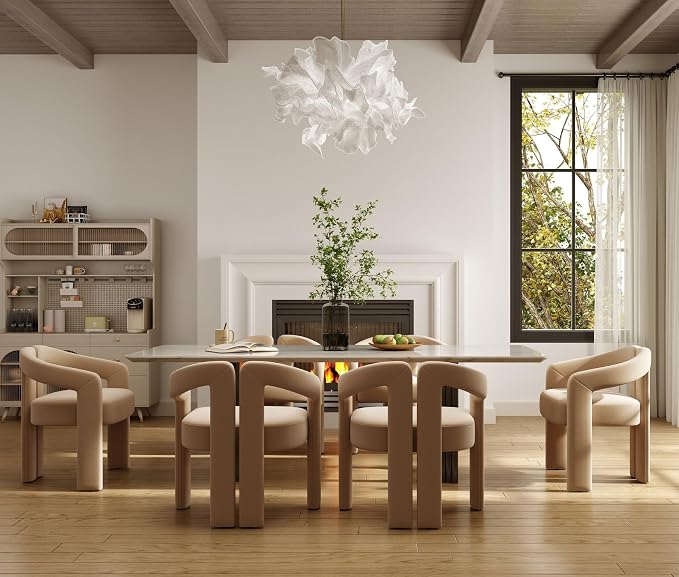 Hyfirm Upholstered Barrel Dining Chairs Set of 6, Khaki Velvet Kitchen Accent by Hyfirm