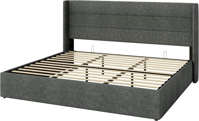 Allewie King Size Lift Up Storage Bed, Modern Wingback Headboard, Hydraulic - Image 9