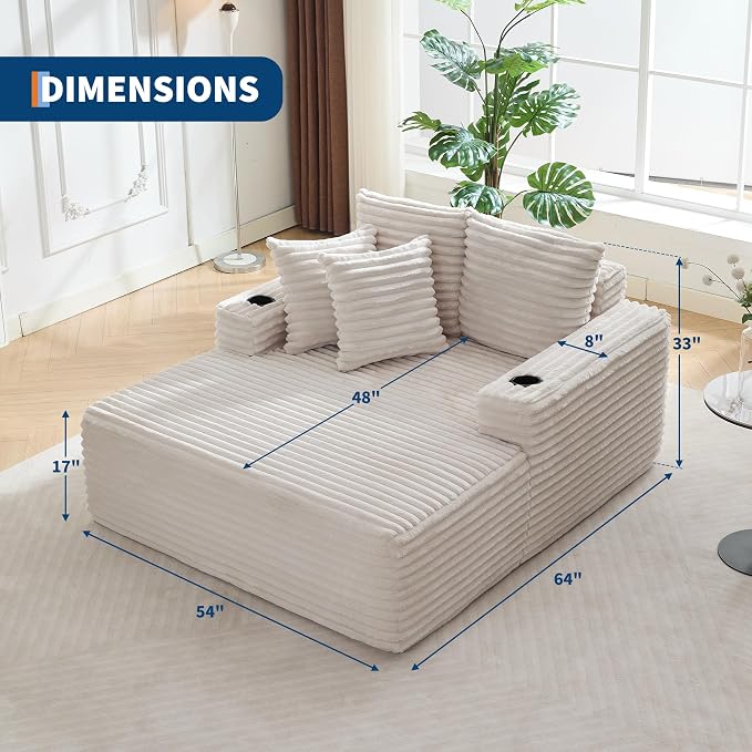 GarveeHome 64in Oversized Corduroy Fabric Bone-Free Sofa Bed Cloud Sofa - Image 2