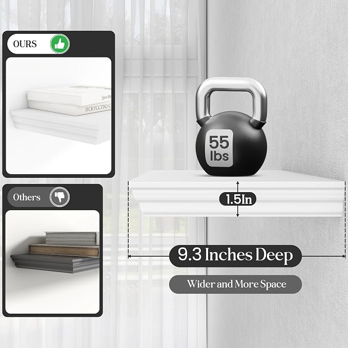 Fun Memories Floating Shelves 55 Inch Long, 9.3 Inch Deep Classic Crown Molding - Image 4