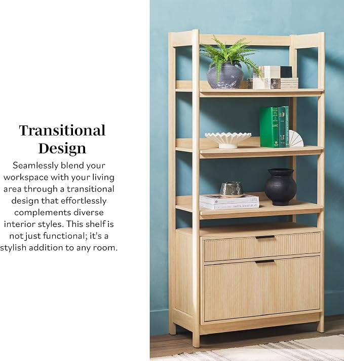 Walker Edison Transitional Open Reeded 4-Shelf Bookshelf - Image 11