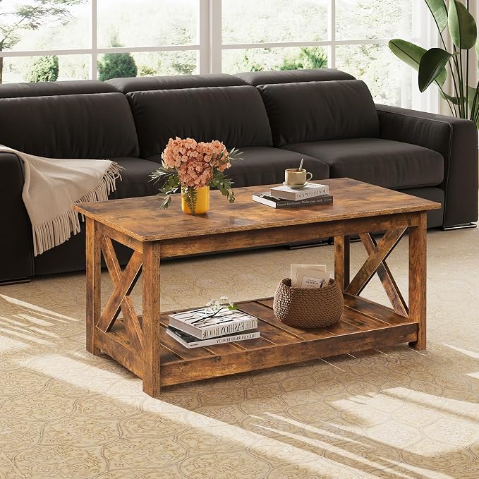WLIVE Farmhouse Coffee Table for Living Room, 40.1" Rustic Center Table - Image 2
