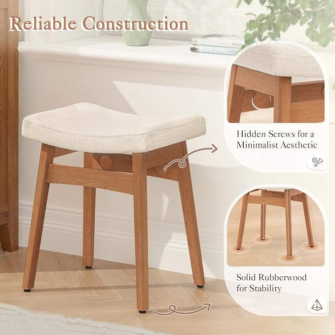 LUE BONA Solid Wood Vanity Bench Stool, 17.3" H Ergonomic Saddle Stool - Image 4