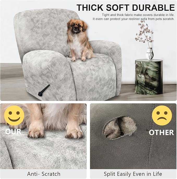ANARACHON Recliner Chair Covers Leather Look, 4 Pieces Recliner Covers Non Slip - Image 6
