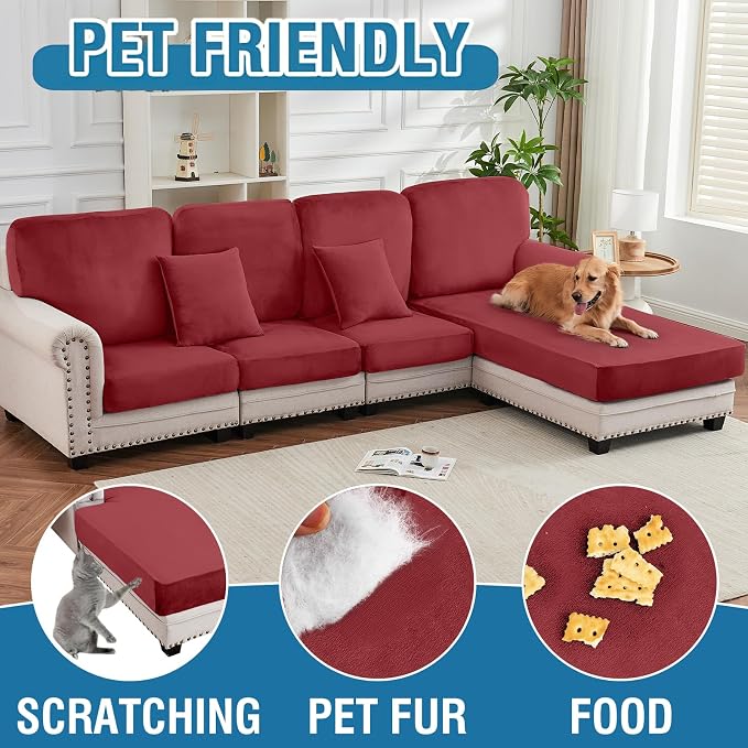Couch Cover Stretch Velvet Sofa Cushion Cover 3-Piece - Image 4
