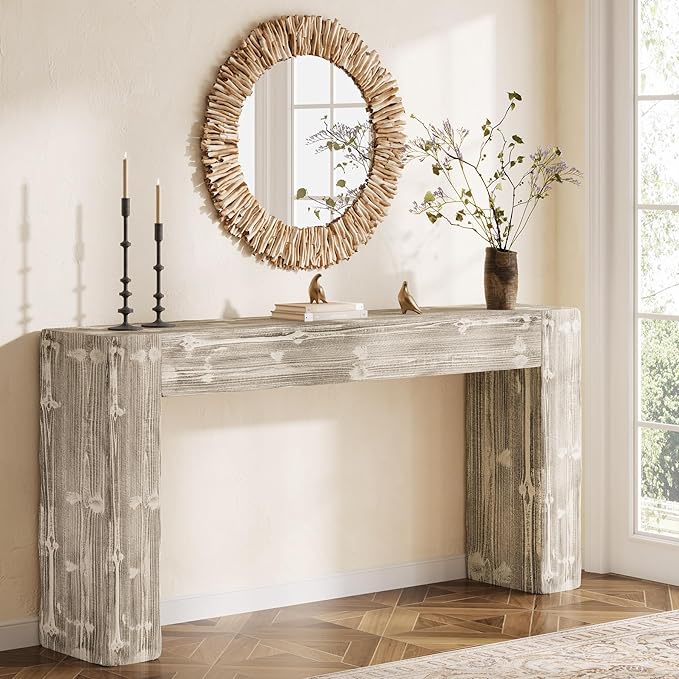 Solid Wood Console Table, 63-Inch Farmhouse Sofa Table Behind Couch - Image 3
