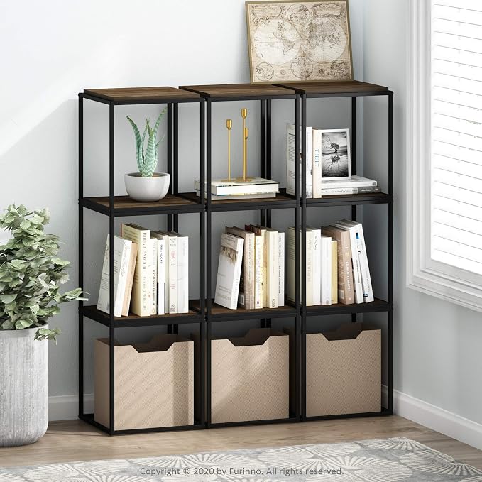 Furinno Moretti Cube Modern Stackable End Table Shelf, Columbia Walnut - Image 2