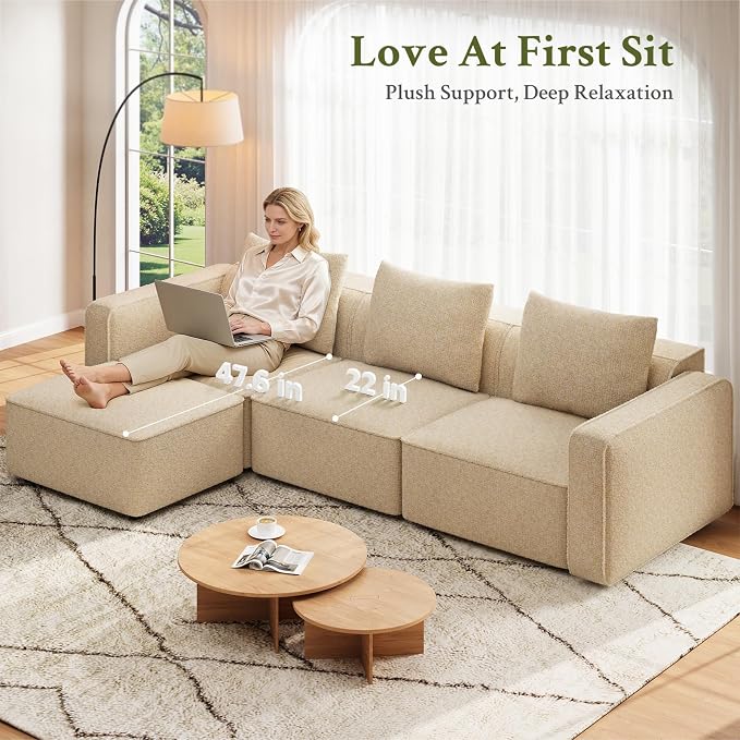 Welzona 103" Modular Sectional Sofa, Minimalist Comfy Cloud Couch Sectional - Image 3