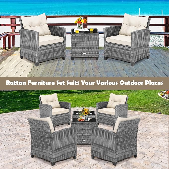 Tangkula 3 Pieces Patio Furniture Set, PE Rattan Wicker 3 Pcs Outdoor Sofa Set - Image 6