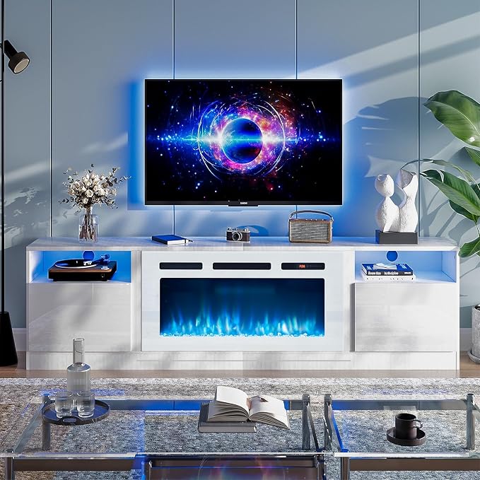 oneinmil 70” TV Stand with 36” Electric Fireplace, Large Modern Media by oneinmil