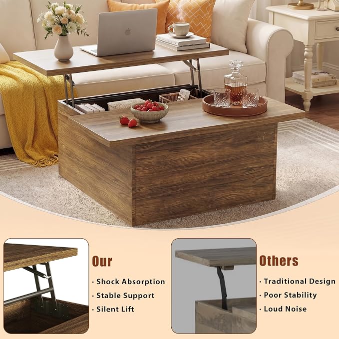 HUAHUU 31.5" Lift Top Coffee Table, 4 in 1 Square Coffee Table - Image 6