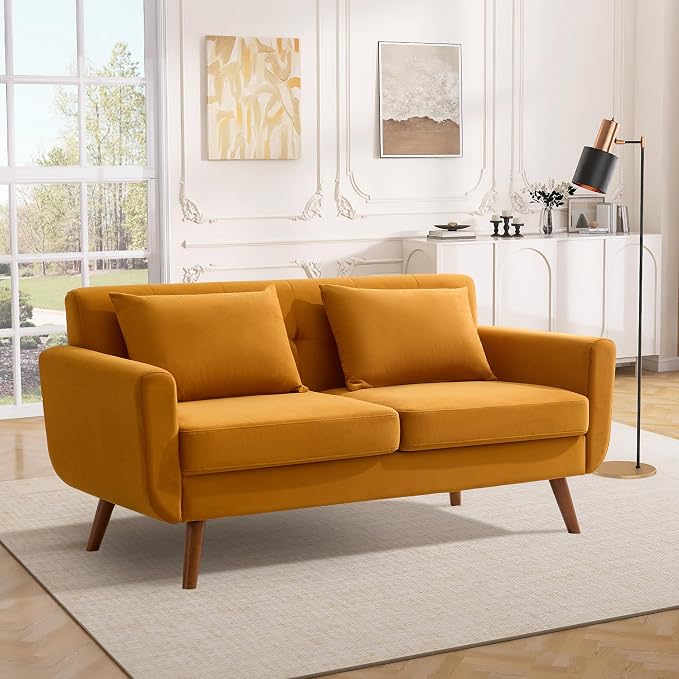Tbfit 65" W Loveseat Sofa, Velvet Mid Century Modern Love Seat Couches by TBfit