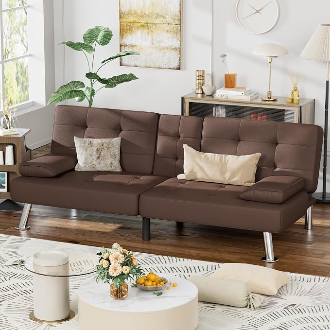 Homall Futon Sofa Bed, Leather Futon Couch - Image 2