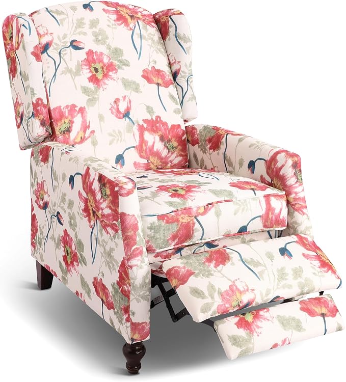 Upholstered Wingback Recliner Chair, Traditional Push Back Recliner Chair by Consofa