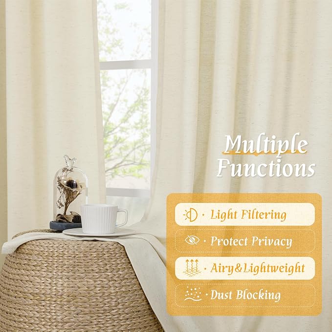 LAMIT Light Beige Linen Textured Curtains 63 inch Length - Image 9