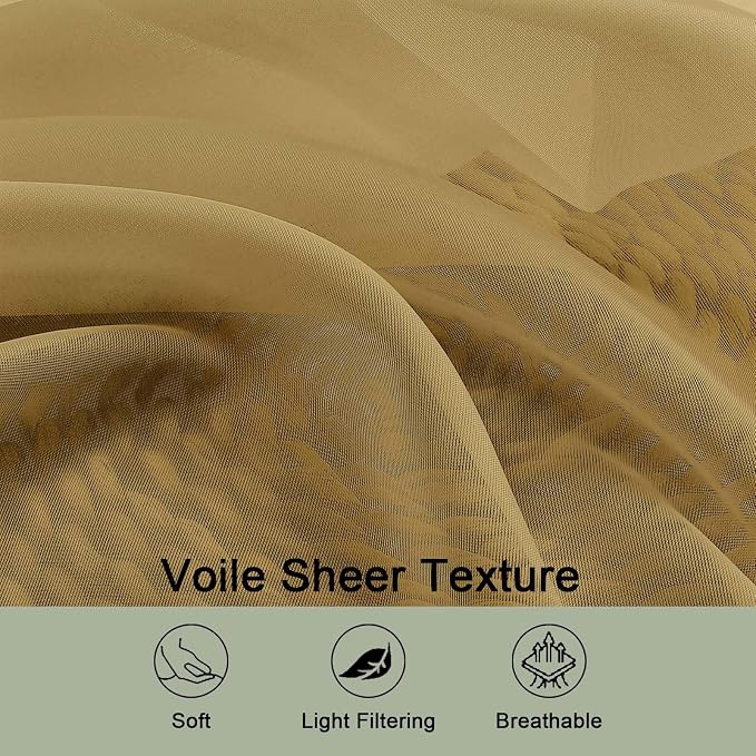 OWENIE Gold Sheer Curtains 120 Inches Long 2 Panels Set, Airy Lightweight Sheer - Image 4