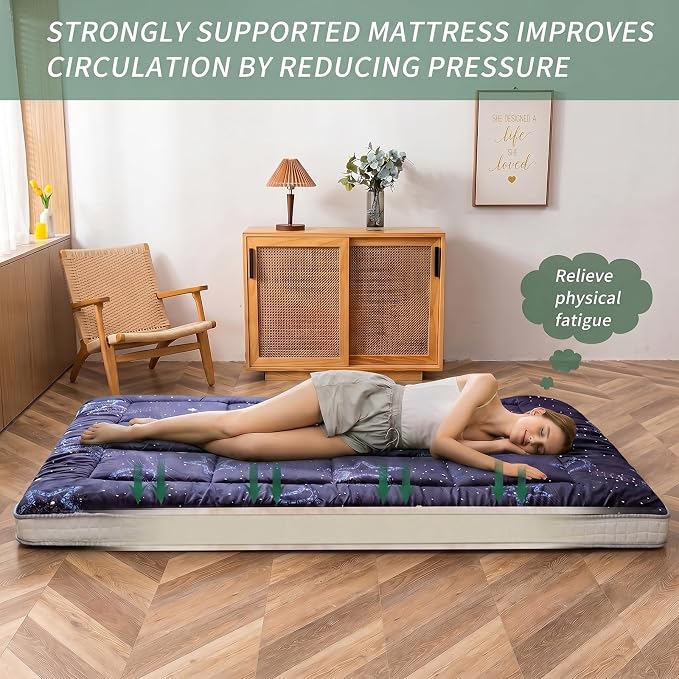 MAXYOYO Black Moon and Star Futon Mattress, Japanese Floor Mattress Quilted - Image 3