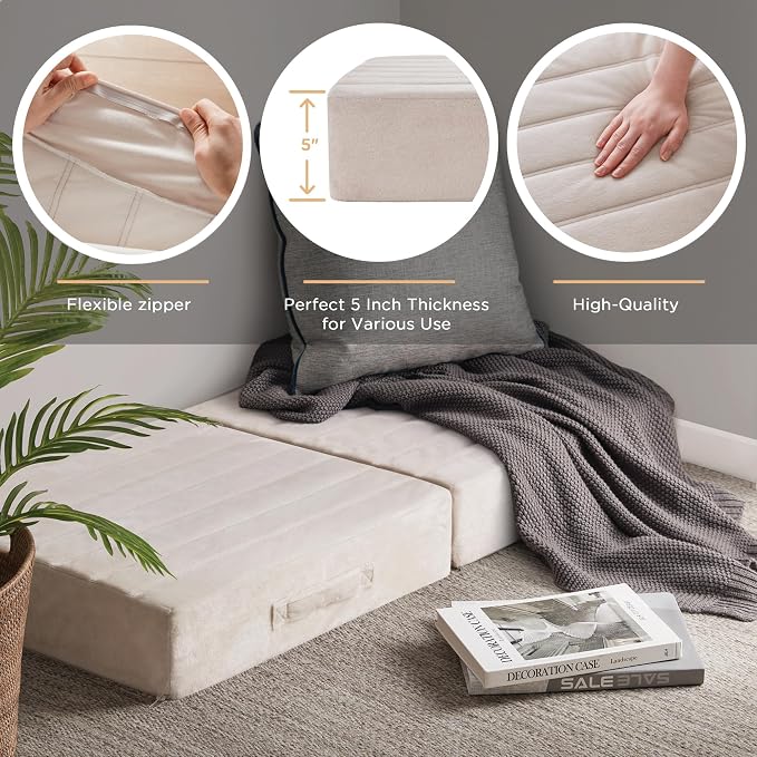 Codi High Density Foam Floor Pillow 2 Sets, Large Meditation Cushions Seating - Image 4
