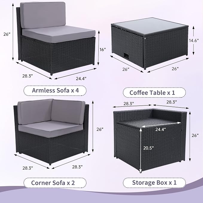 KROFEM 8-Piece Patio Furniture Set, Outdoor Wicker Rattan Sectional - Image 6