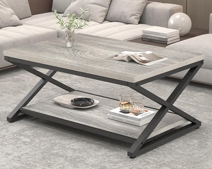 HSH Rustic Grey Coffee Table, Modern Minimalist Living Room Table - Image 9