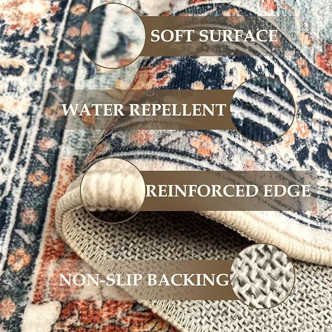 RELEANY Area Rugs 3'x5' Washable Non-Slip, Floral Vintage Distress Print - Image 4