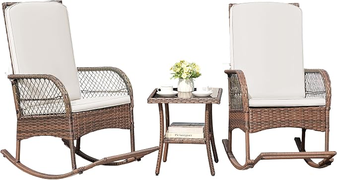 Greesum 3 Piece Outdoor Wicker Rocking Chairs Patio Furniture Set by BuynowfromGreesum