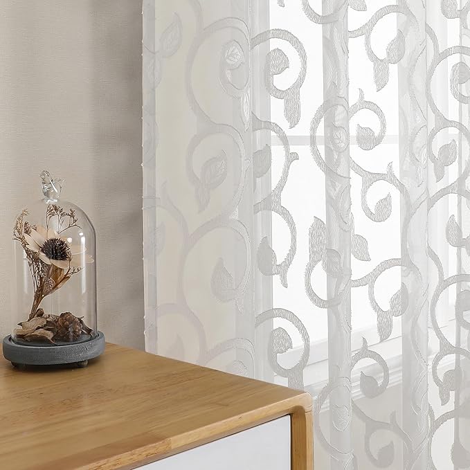 OWENIE Furman Ivory Sheer Curtains 45 Inch Length 2 Panels Set by OWENIE