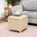 Adeco 17.3" Modern Oatmeal Teddy Velvet Storage Ottoman, Upholstered Cube Foot by Adeco