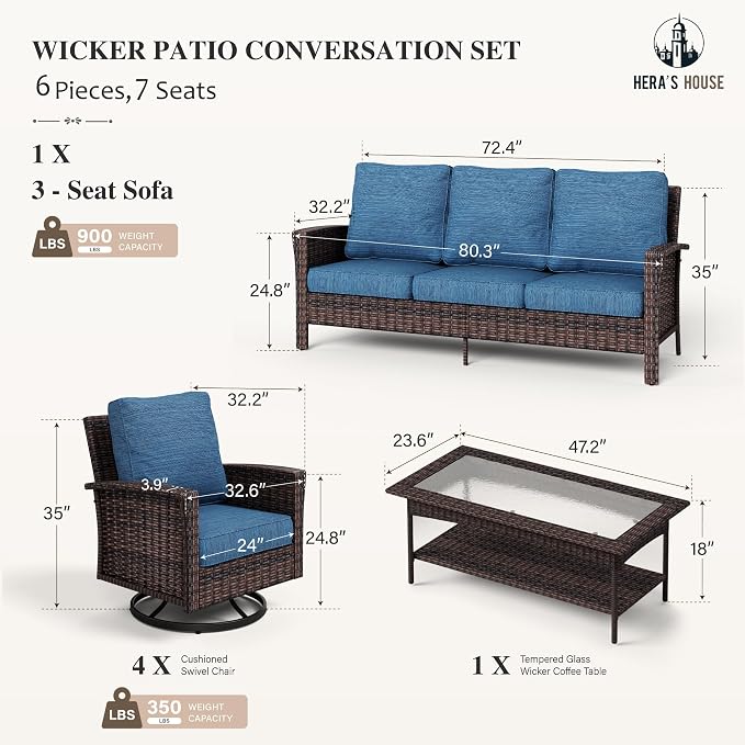 HERA'S HOUSE Patio Furniture Set, 6 Pieces Outdoor Wicker Conversation Sets - Image 6