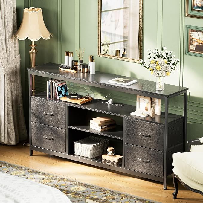 Huuger TV Stand Dresser with Power Outlets and LED Lights, 4 Drawers - Image 9