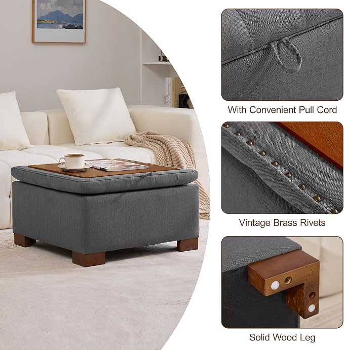 WUTUTUEE 30" Fabric Square Storage Ottoman - Image 5