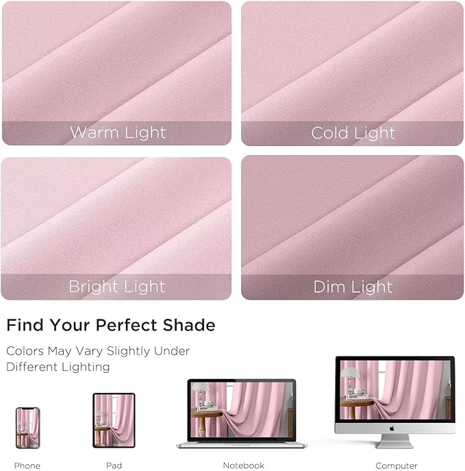 CUCRAF Light Pink Blackout Curtains 72 inch Length 2 Panels Set, Rod Pocket - Image 4