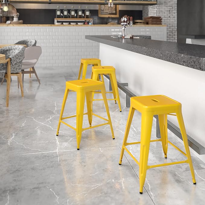 Flash Furniture Kai Commercial Grade 24" High Backless Yellow Metal - Image 2