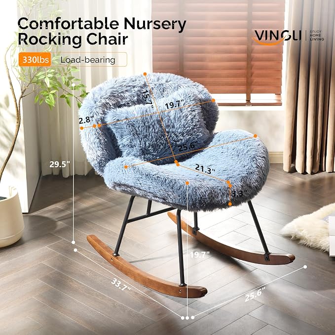 VINGLI 25.6" Extra Wide Criss Cross Nursery Rocking Chair, Cute Curved 115° - Image 2