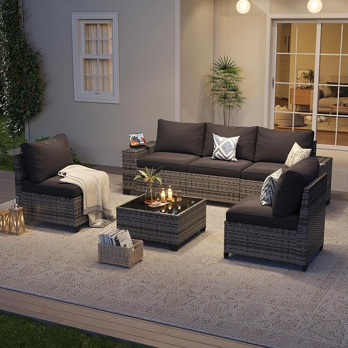 Aoxun Patio Furniture Set, Widen Armrests Wicker Outdoor Sectional - Image 2