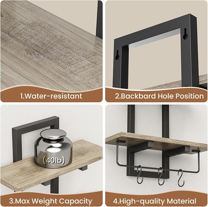Creso hom Floating Shelves, Hanging Bathroom Shelves 2-Tier, Wall Mounted - Image 5