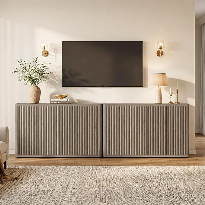 SICOTAS Buffet Cabinet with Storage Accent Sideboard with 8 Doors 132.6" Fluted - Image 7