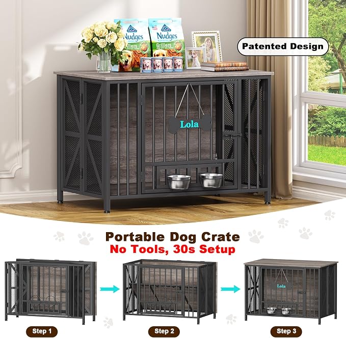 EasyCom Foldable Dog Crate Furniture, 41.3" Dog Crates - Image 2